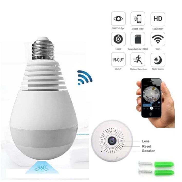 Trend-CCTV Bulb WiFi IP Panoramic Camera V380 Lampu Bohlam VR SpyCam Plus Micro SD