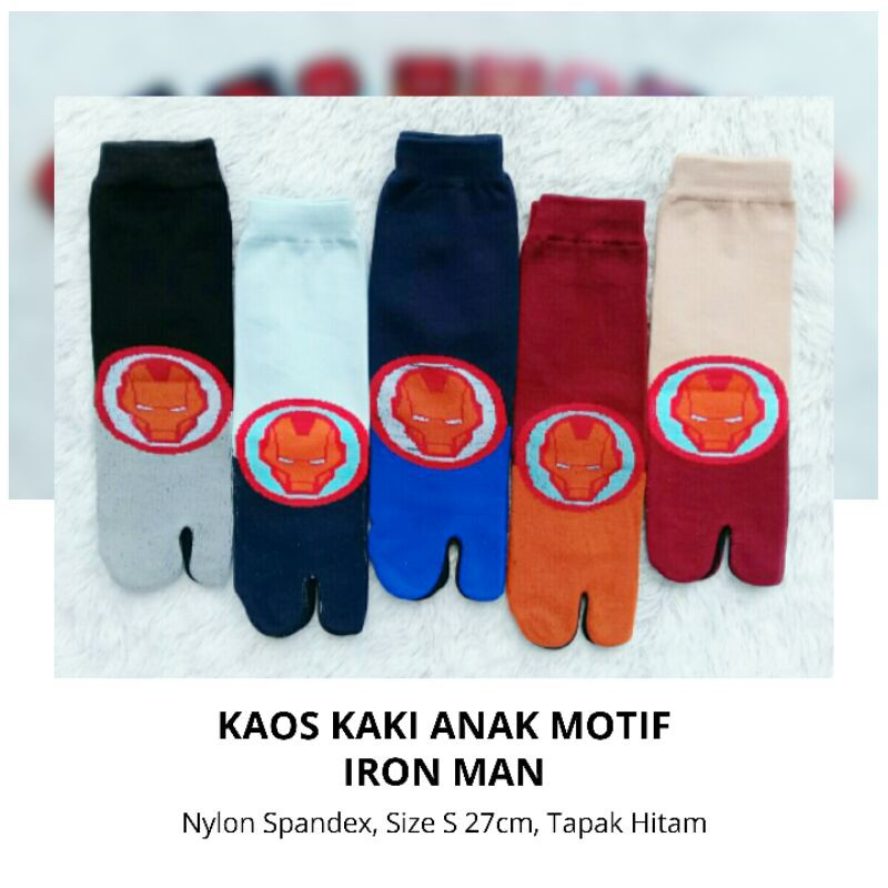 Kaos Kaki Jempol Anak Laki2/Cowok Motif Kartun Superhero, Superman, Batman, Spiderman, Captain America, Iron man (Murah, Panjang, Tapak Hitam)