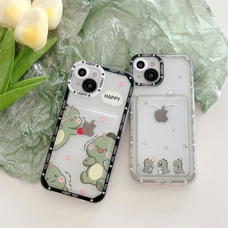 Soft Case Pelindung Lensa Transparan Desain Kartu Dinosaurus Untuk iPhone 12 13 Pro MAX 11 X XR XS MAX 7 8 Plus