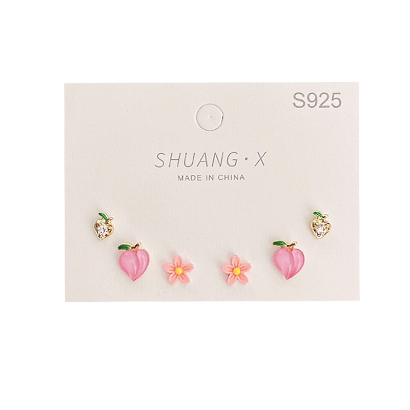 3 Pasang / Set Anting Stud Desain Bunga Peach Blossom Warna Pink Untuk Wanita