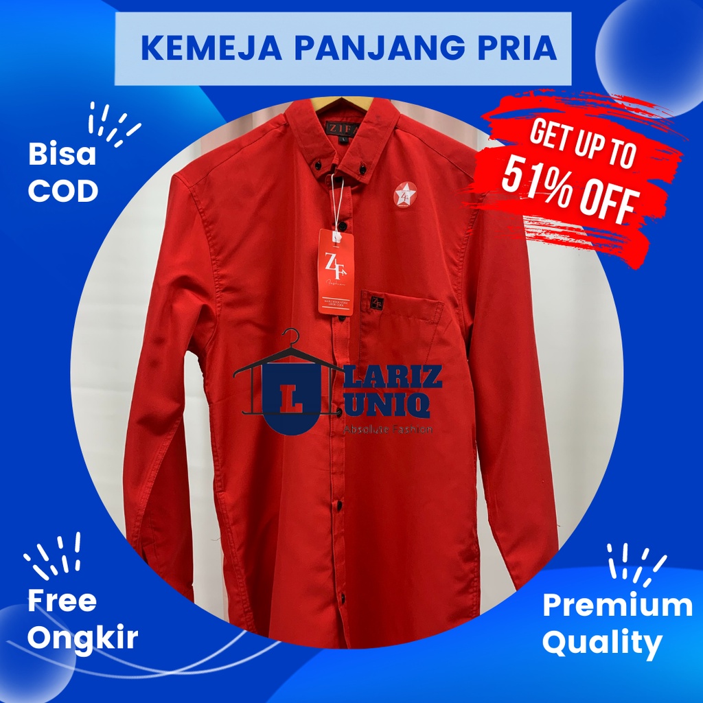 Kemeja Formal Polos Pria Atasan Baju Kerja Laki laki Hem Lengan Panjang Cowok Warna Merah Cabe