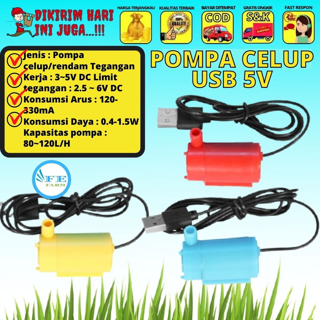 Pompa Air Mini Submersible Dengan Daya Dc 5v 2-3l/menit Untuk Tanki Akuarium Ikan FEFARM