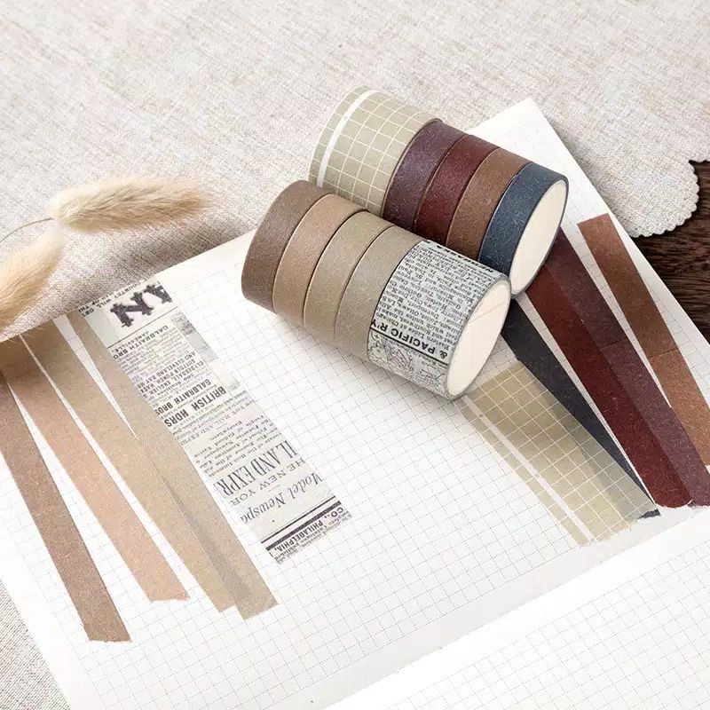 

10Pcs/Set Tape/Selotip Multiwarna untuk Stationery/Scrapbook DIY