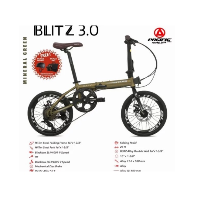 Sepeda Lipat Folding Bike 16 inch Blitzh 3.0 Free Helm