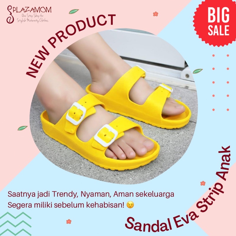 Sandal EVA karet ANAK 4-8 tahun Laki Perempuan Unisex Sendal Selop Slippers Strip Strap 2 Empuk Ringan Anti slip Kualitas Premium Nyaman Bisa untuk outdoor indoor trendy stylish