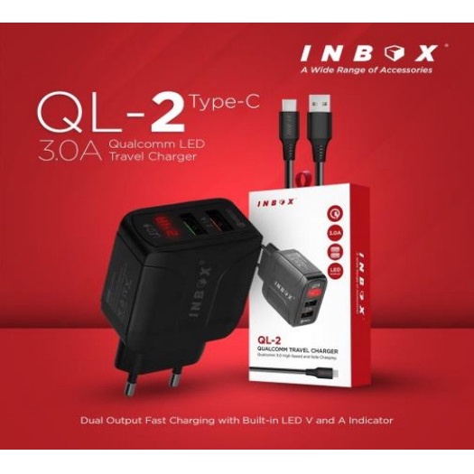 INBOX Charger QL-2 Charger LED 15W Dual USB Quick Charge 3.0 Free Kabel Data Charger HP QL2