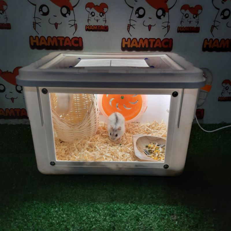 KANDANG HAMSTER LED USB HAMSTER/REPTILE/GERBIL/PETS KOTAK AKRILIK DENGAN LED