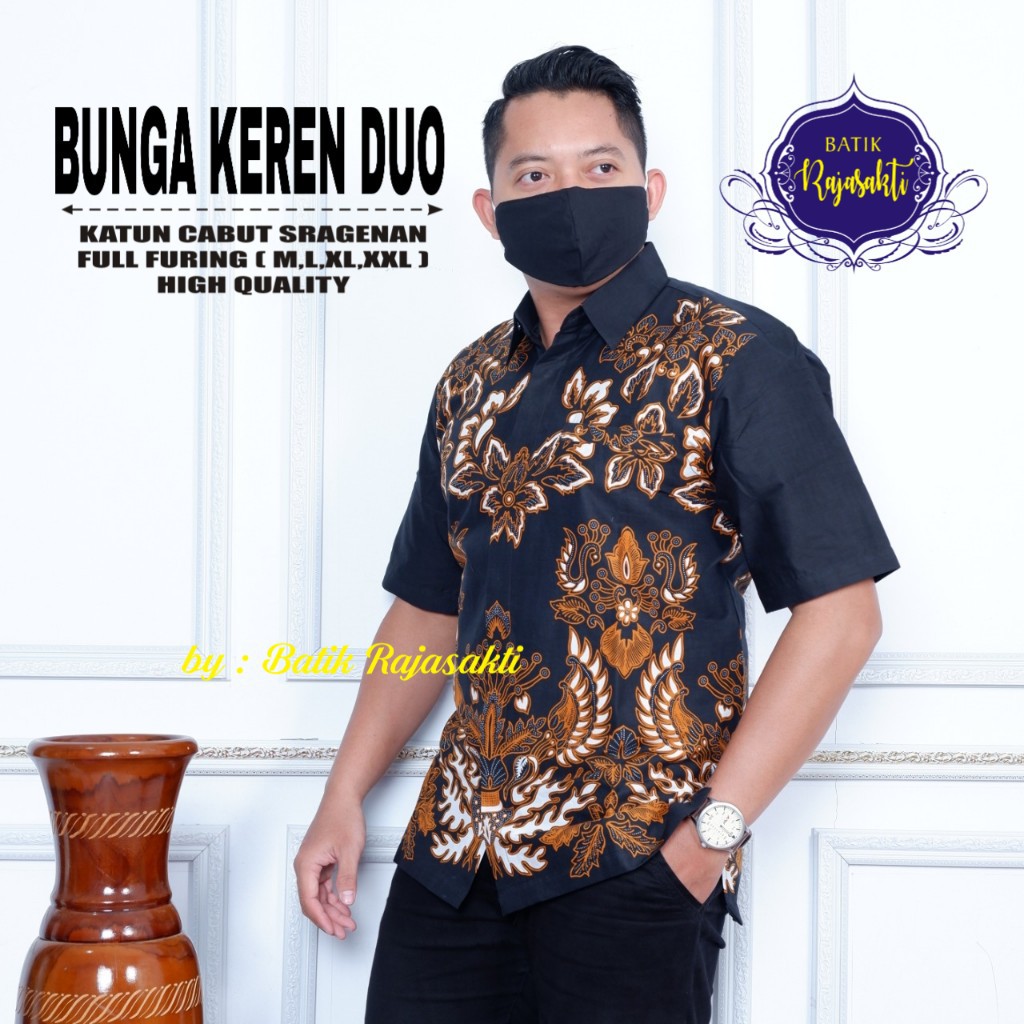 BUNGA KEREN DUO RAJASAKTI KEMEJA BATIK SOLO PRIA LENGAN PENDEK LAPIS FURING ATASAN BATIK PREMIUM MODERN KATUN HALUS BAHUWIRYA  BANAMITRA BANAMITRA PUTIH BANGSAWAN BAYU PUTRA BERLIAN BIRU BHARATAYUDA BIMASENA BIRENDRA BIRU INDAH BRAHMAKERTA BRAHMAKERTA