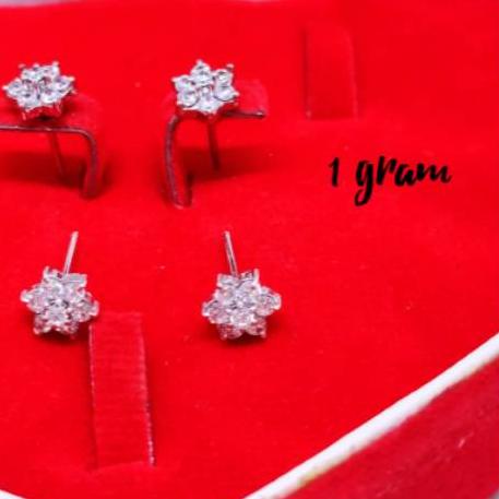 ✳ Giwang tusuk bunga remaja/dewasa perak 925 lapisan emas putih ☟