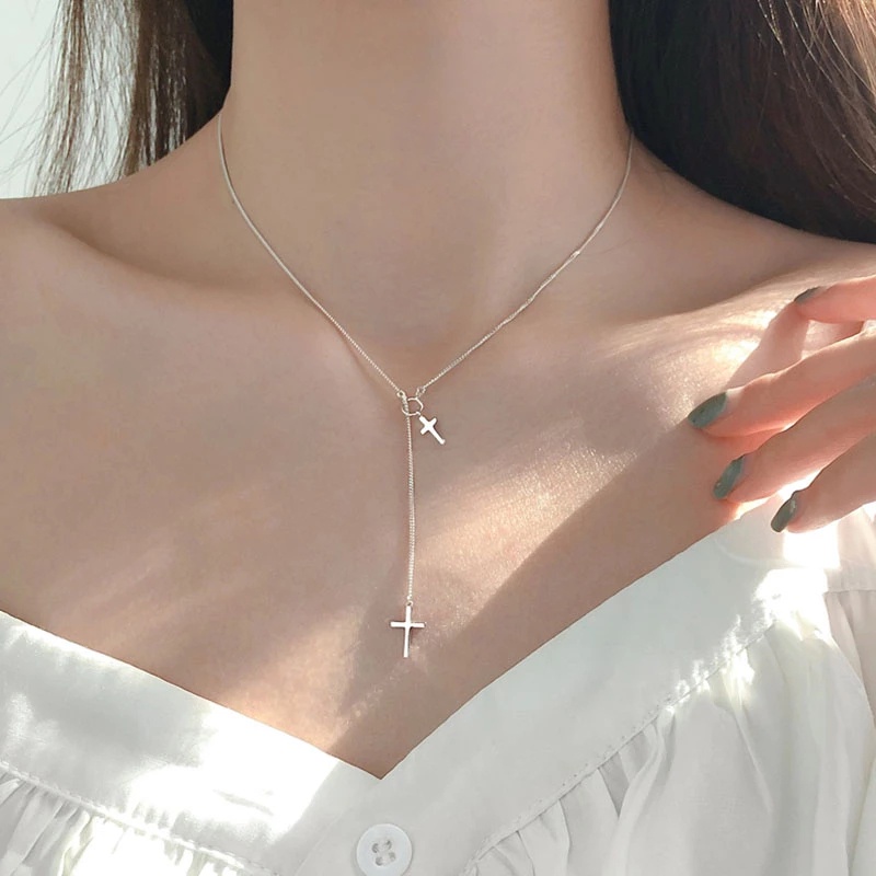 Fashion Simple Cross Long Chain Pendant Necklace For Women