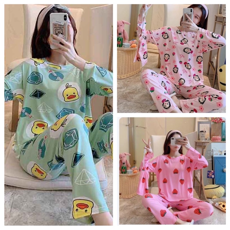 KZ_Stelan tidur pouch import PP / piyama plus tas import karakter lucu / baju tidur wanita kekinian