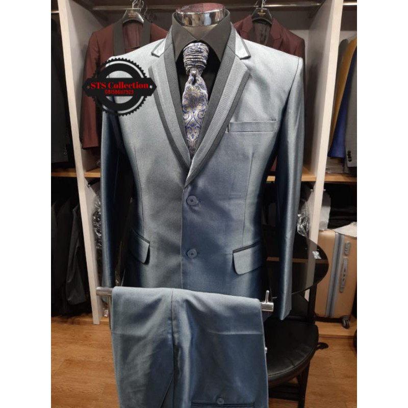 Jas celana Silver hijau / Jas celana pengantin modern / Jas pria silver / jas wedding /jaspria