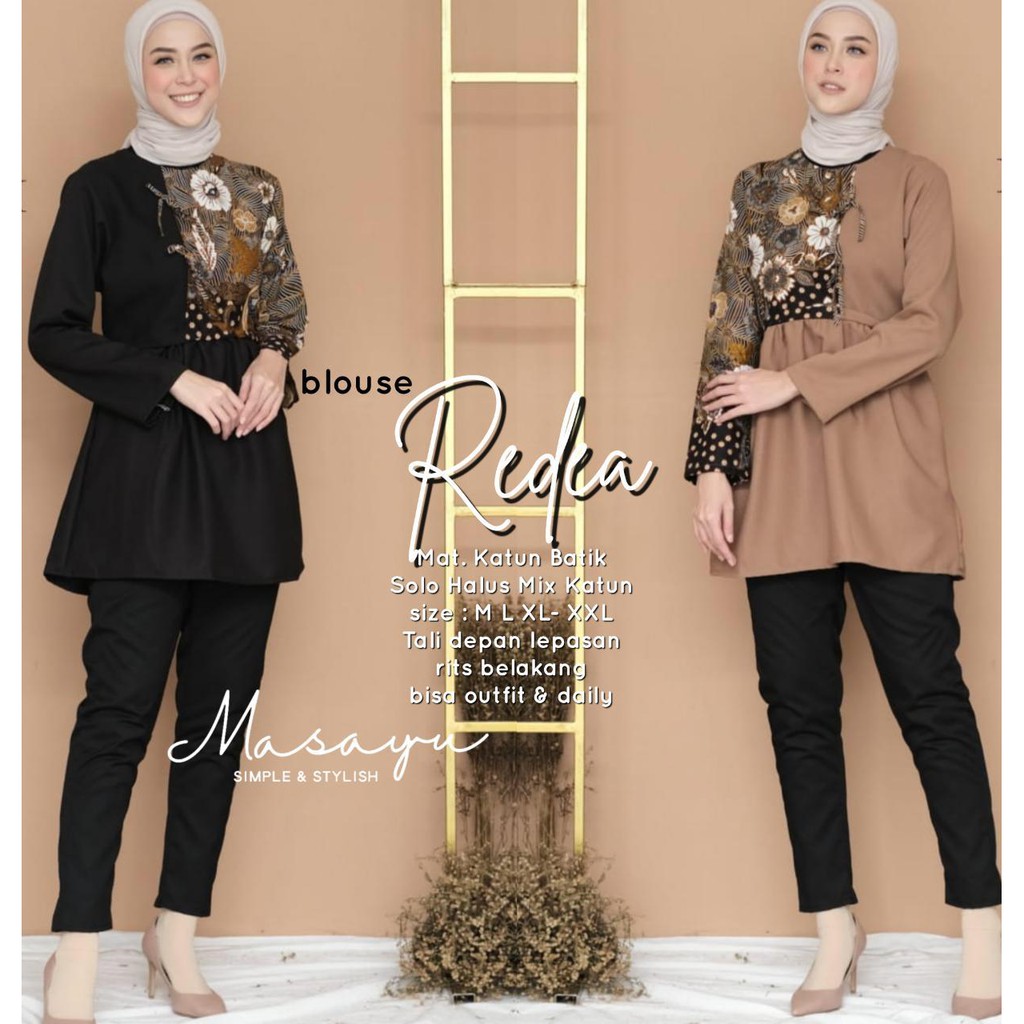 [PREMIUM] Blouse Redea Batik Rempel Atasan Batik Blus Kombi Muslim Modern Kerja Seragam Kantor