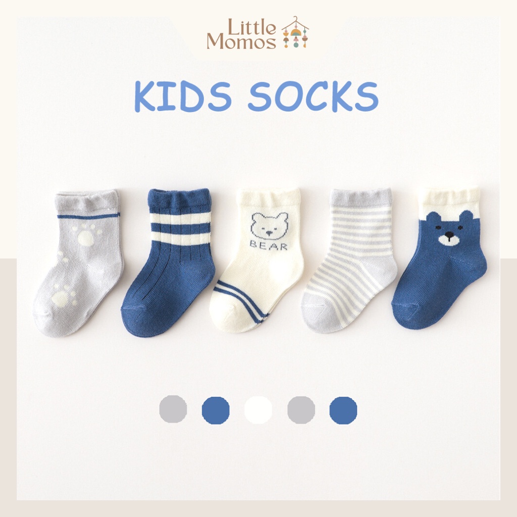 Little Momos 5 Pasang Kaos Kaki Katun Anak Bayi Lucu 0-3 Tahun