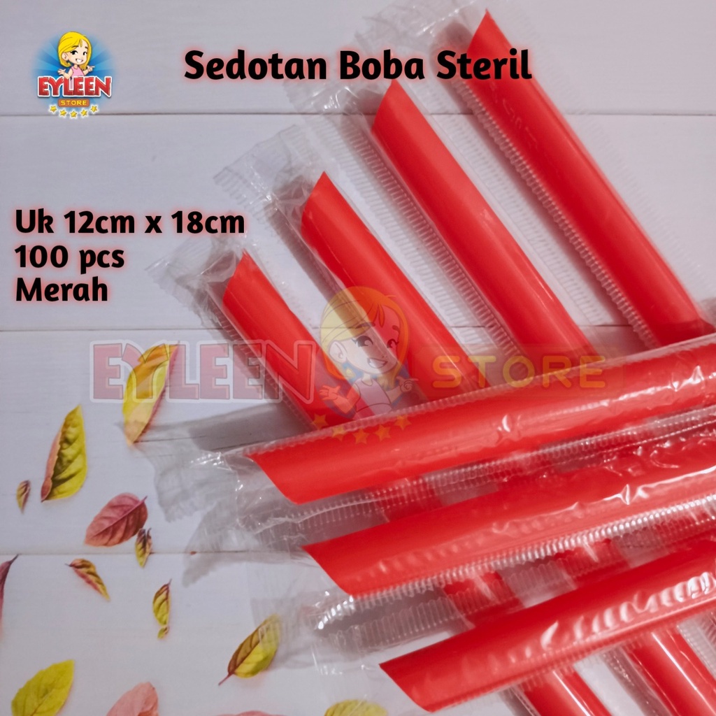 Sedotan Bubble Merah 12mm x 18cm 100 pc | Sedotan Boba Steril