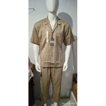 piyama lengan pendek katun pria dewasa coklat khaki la mirage