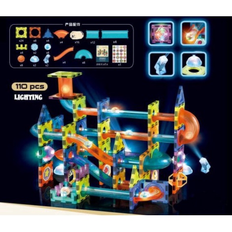 

magnetic tiles marble run dengan lampu LED - 110pcs Diskon