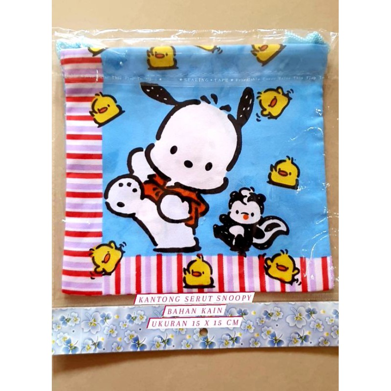 Tas Pouch bahan Kain Serut Snoopy Hello Kitty