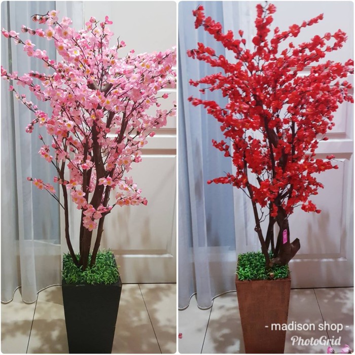 Pohon Meihwa T 125 cm Dekorasi Imlek Pajangan Pohon Sakura Pink Merah