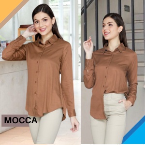 kemeja wanita casual blouse wanita korean style oversize polos lengan panjang terbaru kekinian SS04-MOCCA
