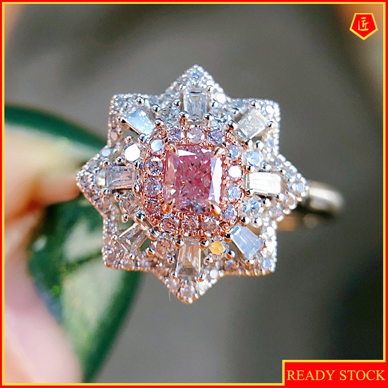 [Ready Stock]Luxury Fashion Inlaid Natural Pink Diamond Ring