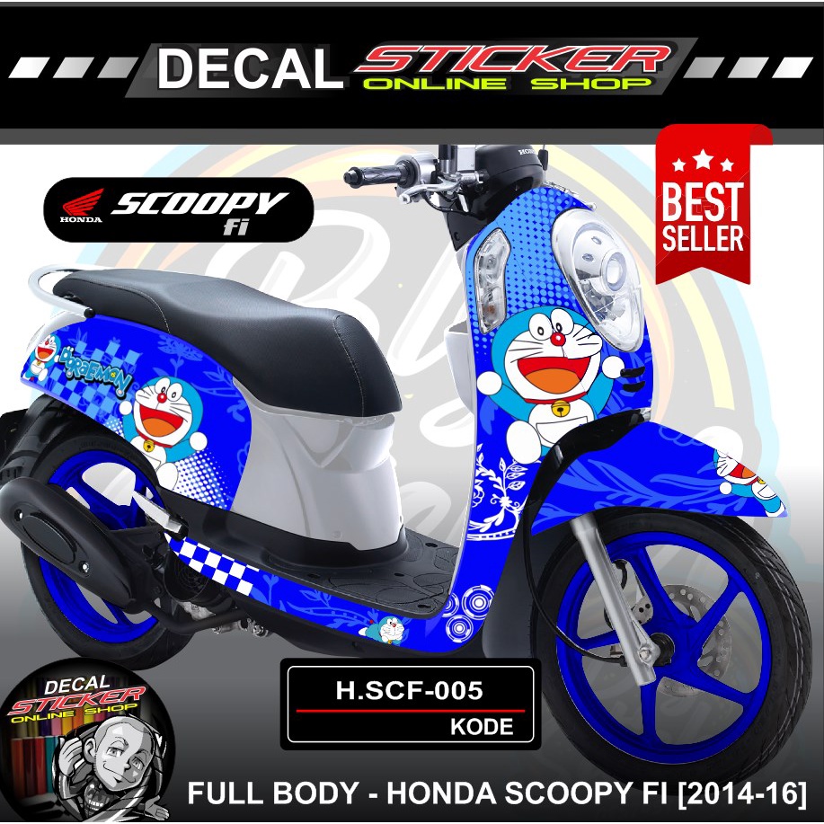 STIKER MOTOR HONDA SCOOPY FI 2014-2016 DECAL PRINT FULL BODY STICKER VARIASI KARAKTER DORAEMON KEREN