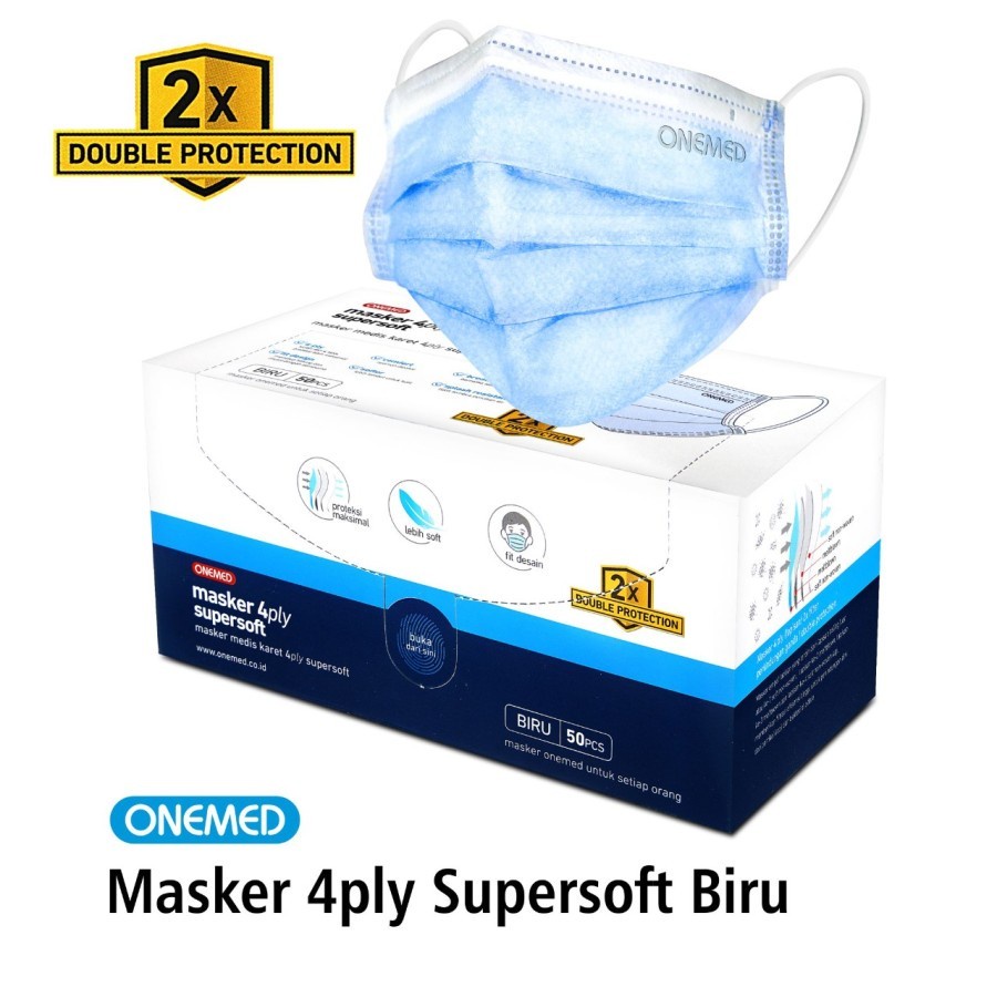 Masker Karet 4ply Super Soft Onemed Box Isi 50 Pcs - Biru OJB