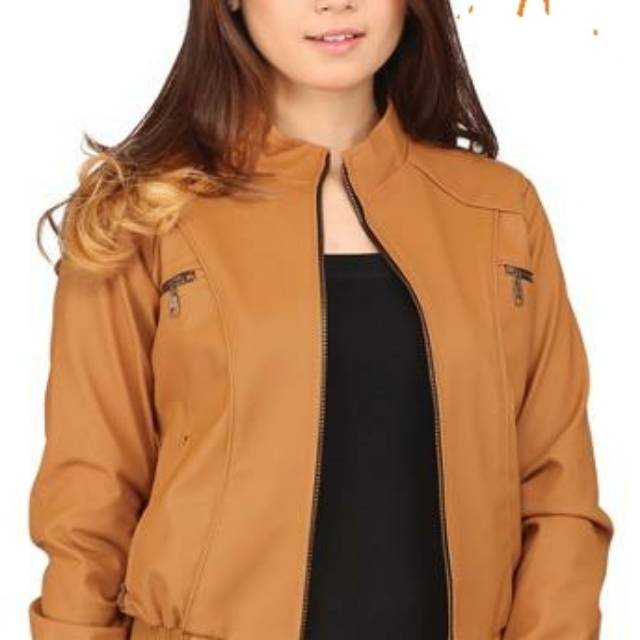 Premium jaket kulit wanita elegant black coklat ARL 033 silver stone RFLA ARL sintetis