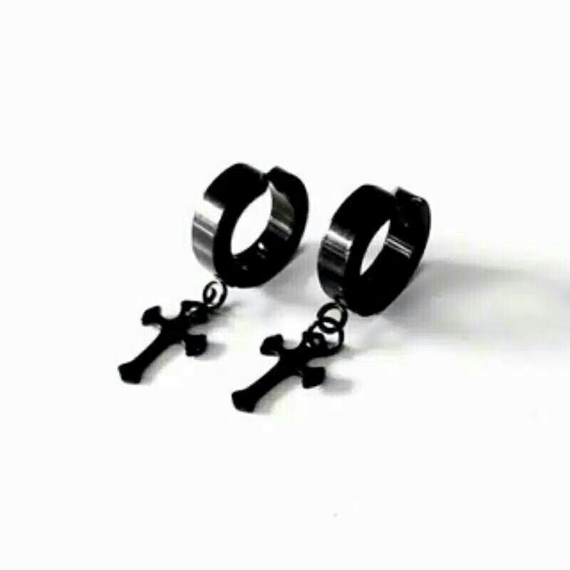 Anting Jepit Salib Pria Wanita Titanium Stainless