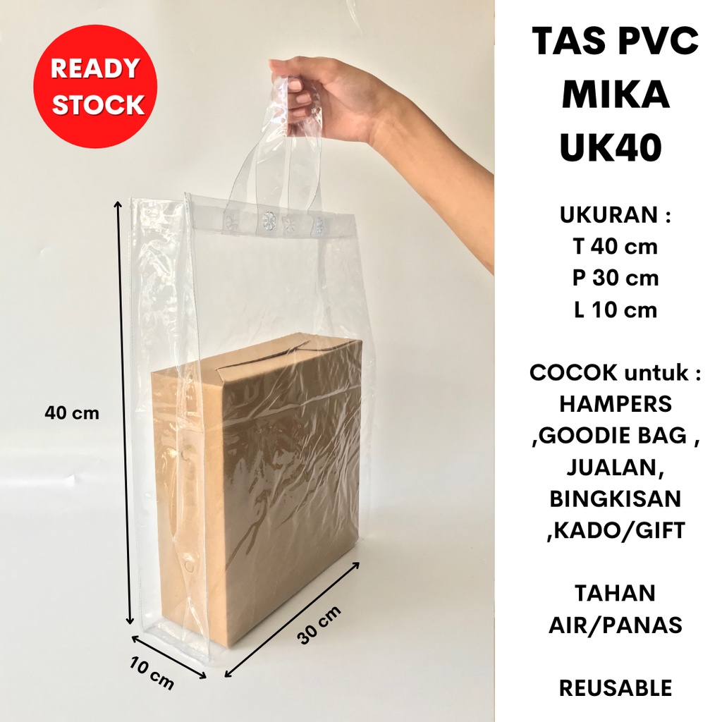 Tas pvc mika 40 x 30 x 10 hampers goodie bag ready stock transparant model tote bag