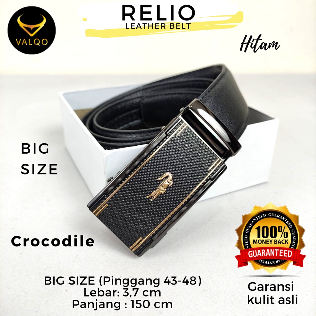 [VALQO] Ikat Pinggang RELIO Big Size 150 CM kulit Sapi Hitam Pria Gesper Premium Sabuk Cowok Laki Besar