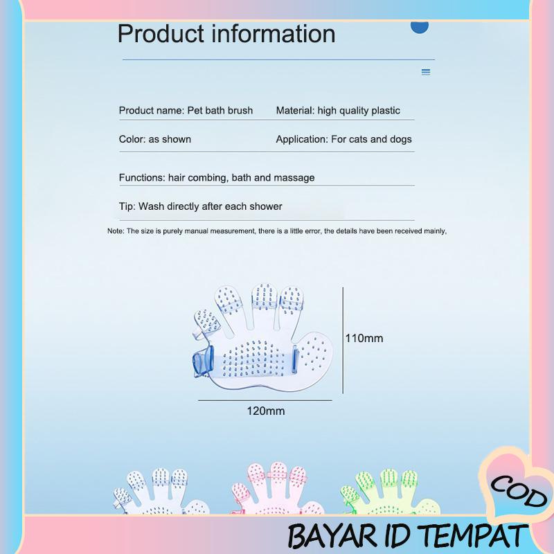 COD❤️ Sarung Tangan Sikat Mandi Hewan Peliharaan, Pijat, Sikat Lima Jari, Perlengkapan Pembersih Perawatan Hewan Peliharaan-A.one