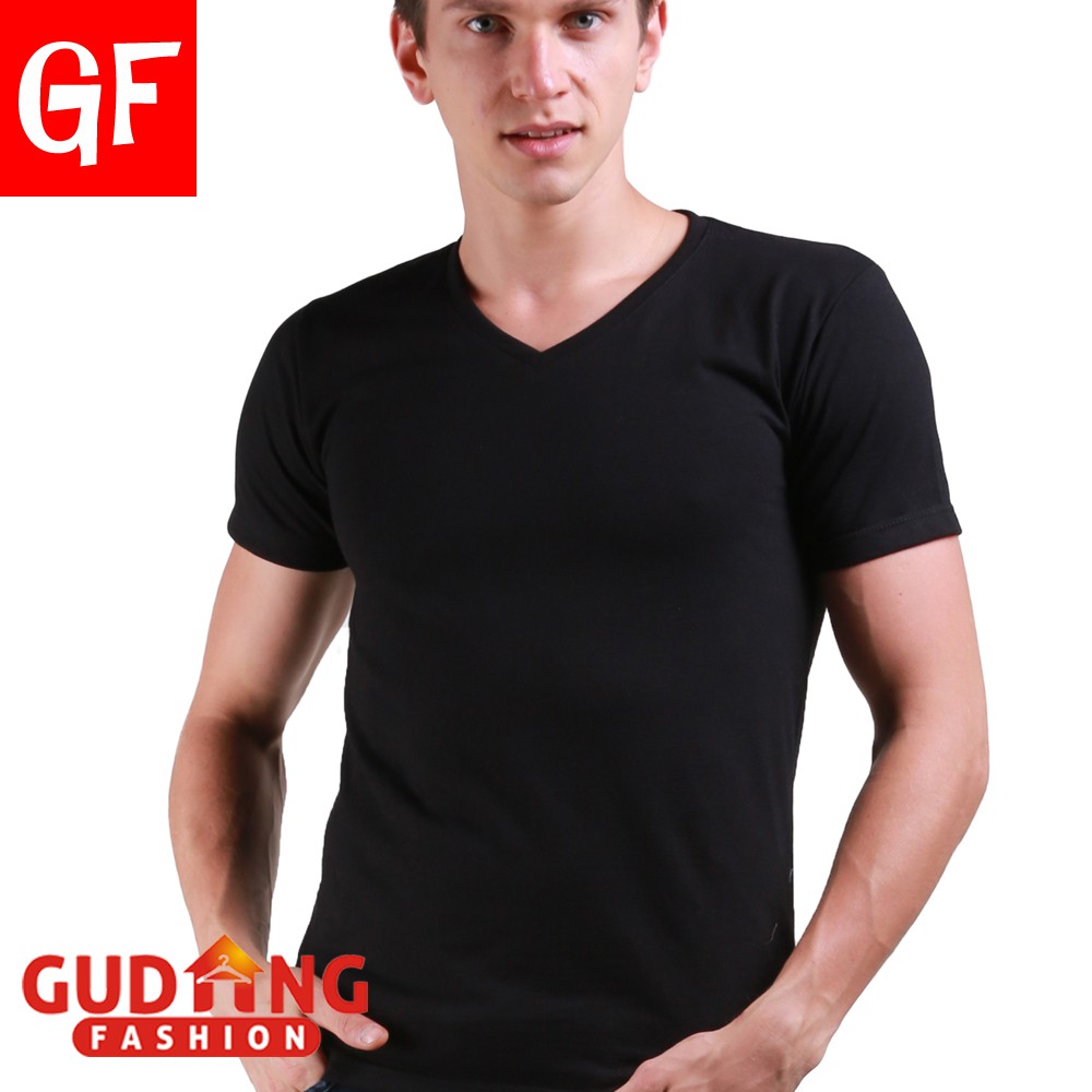 T Shirt Polos Basic Hitam Vneck Lengan Pendek Spandex Spandek Hitam – FP 519