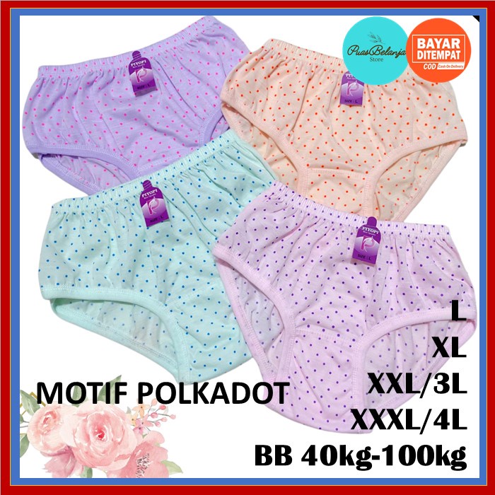 Celana Dalam Wanita Jumbo Motif Bintik Polkadot 4L 3L XL L CD Wanita Perempuan Jumbo Motif Ecer