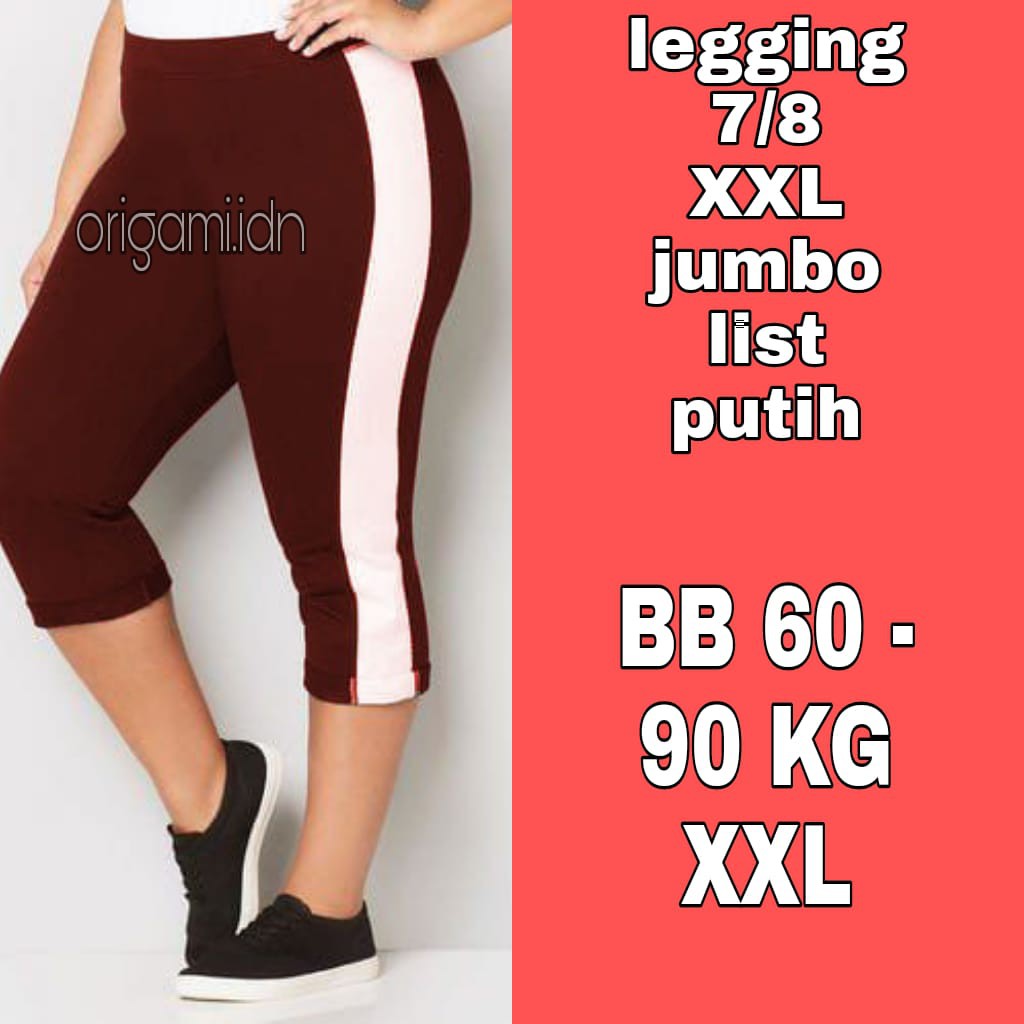 Celana Legging 3/4 Garis Putih Leging Sport wanita S M L XL JUMBO Lejing Pendek Korea Kekinian