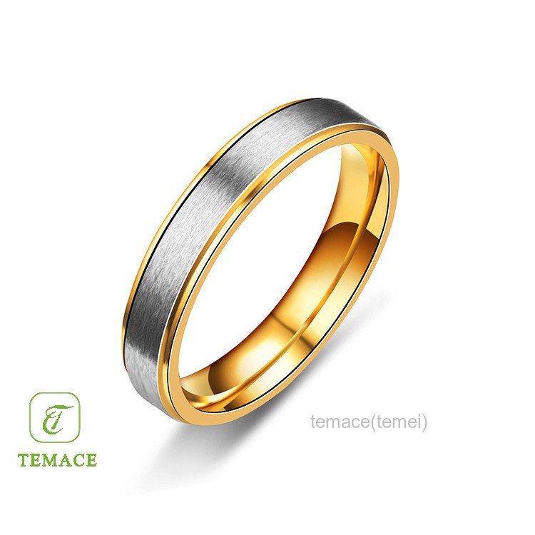 Cincin Titanium Wanita Pria Emas Warna Gold Anti Karat