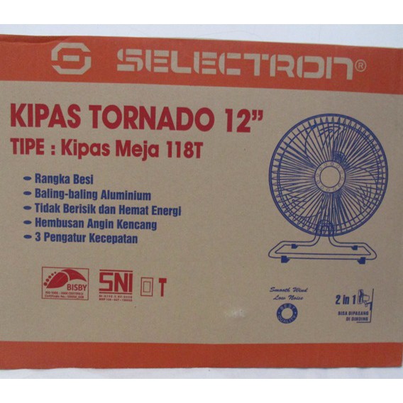 Kipas Tornado 12 inch 2 IN 1 Kipas Meja Rangka Besi Baling Alumunium 118T SELECTRON