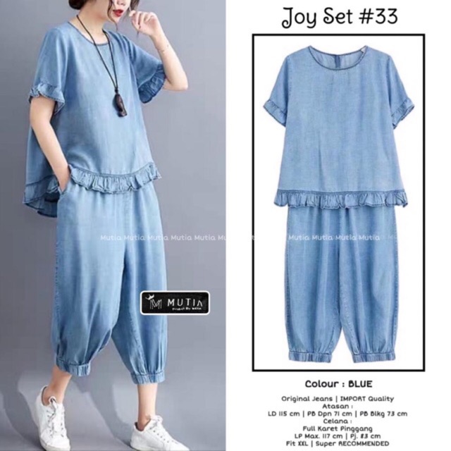 JOY SETELAN PENDEK(busana wanita,baju pendek jeans,kulot pendek,denim,fashion wanita,kekinian)