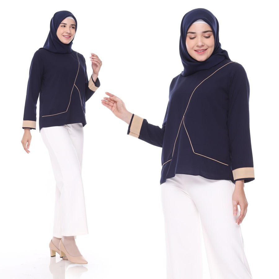 Atasan Wanita Blus Busana Muslim Niki Blouse - Navy