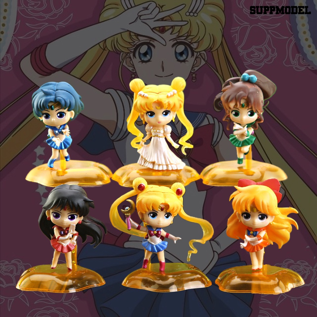 6pcs Topper Kue Desain Sailor Moon Dengan Base Untuk Dekorasi Pesta