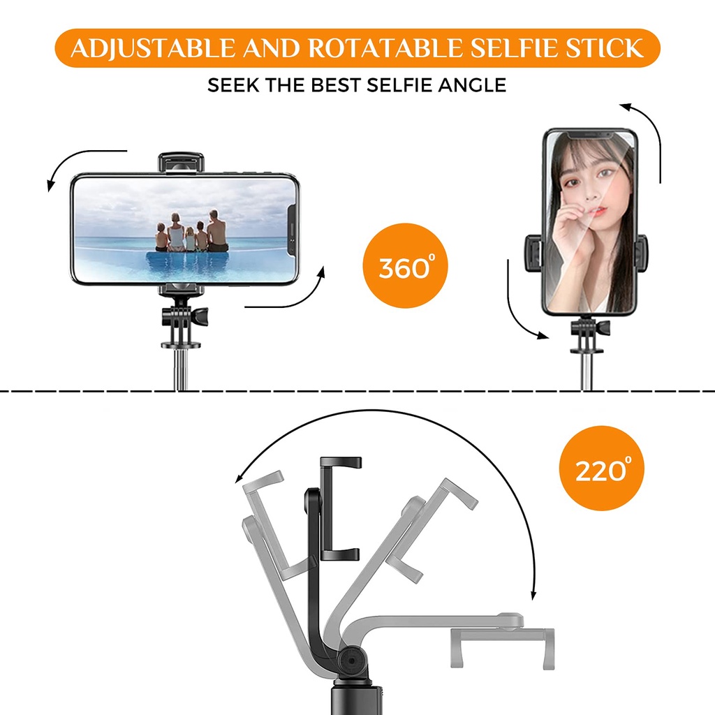 WeCool  S1 Bluetooth Extendable Selfie Sticks Tongkat Selfie Bluetooth yang Dapat Diperpanjang dengan Remote Nirkabel dan Tripod Stand 3-in-1 Multifungsi Selfie Stick dengan Tripod Stand Kompatibel dengan iPhone dan all phones