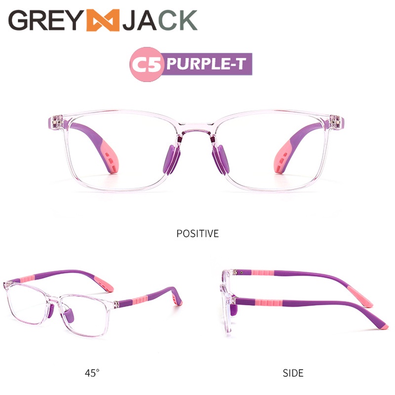 Grey Jack/Kacamata ANAK Anti radiasi Blueray komputer HP TV TR90  ringan lentur nyaman model kotak Anak laki-laki/ FA 5287-C5 PURPLE T