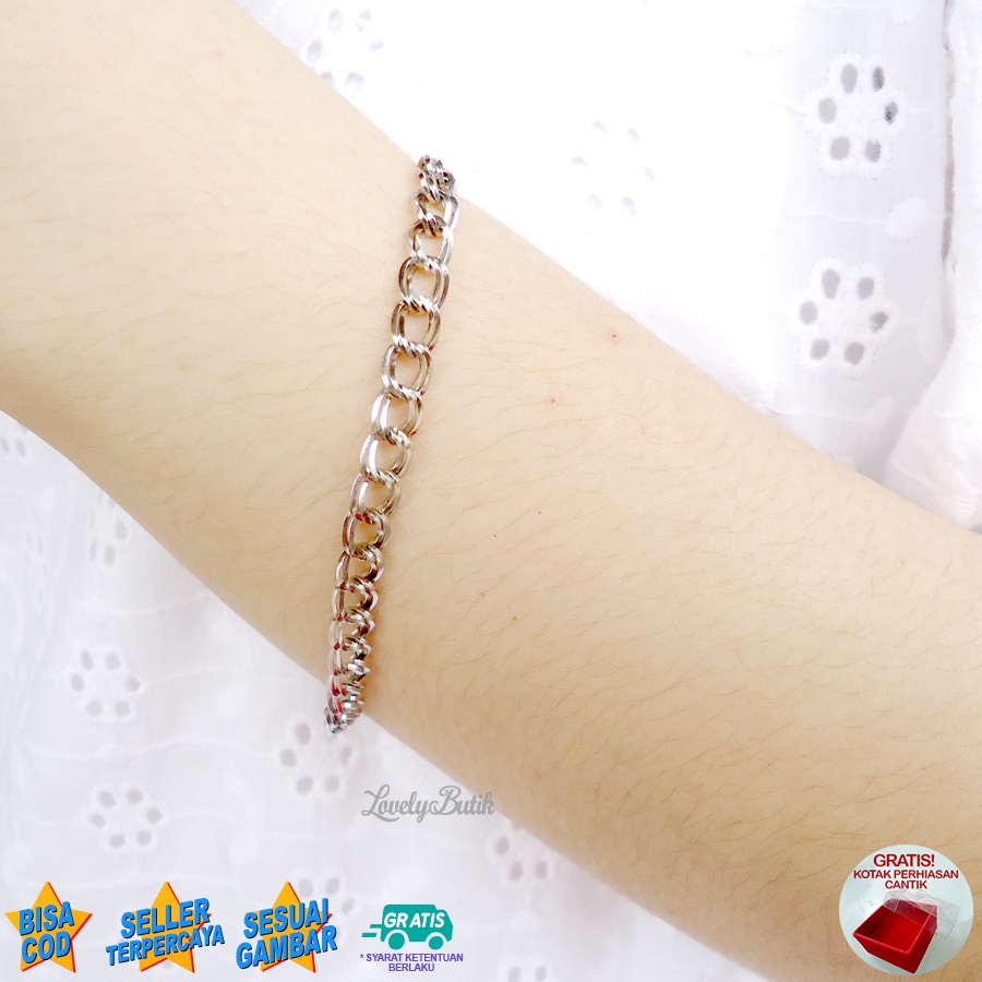 Lovelybutik Gelang Tangan Titanium Anti Karat M4rini  Gelang Rantai Polos Wanita Titanium anti Luntur Ukuran 18 Cm BONUS KOTAK PERHIASAN