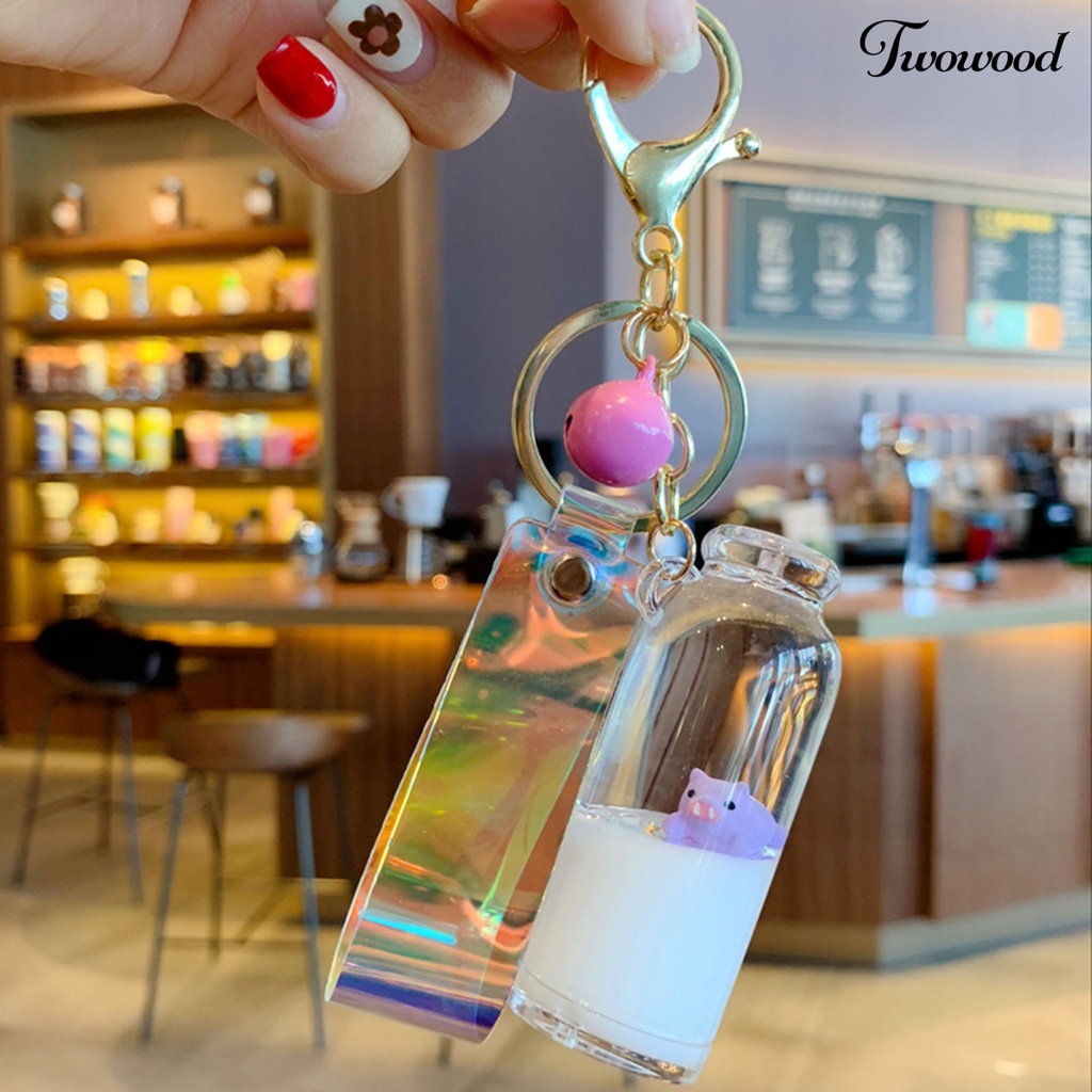 Twowood Gantungan Kunci Bentuk Botol Susu + Tali Lanyard Holografik