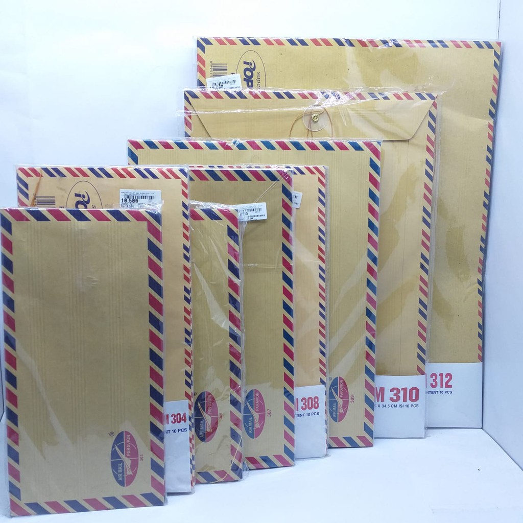 

AMPLOP LAMARAN KERJA COKLAT TALI GLOBE PAR-AVION/SUPER POP1 AIRMAIL PERPAK (ISI 10PCS)