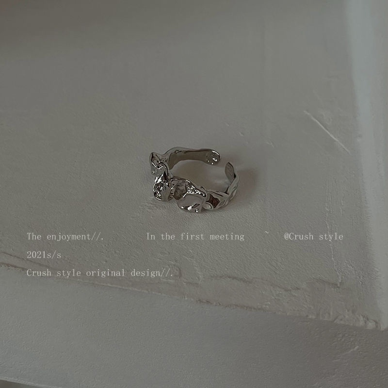 Gaya dingin double layer geometris terbuka cincin wanita in niche desain tidak teratur dengan keprib