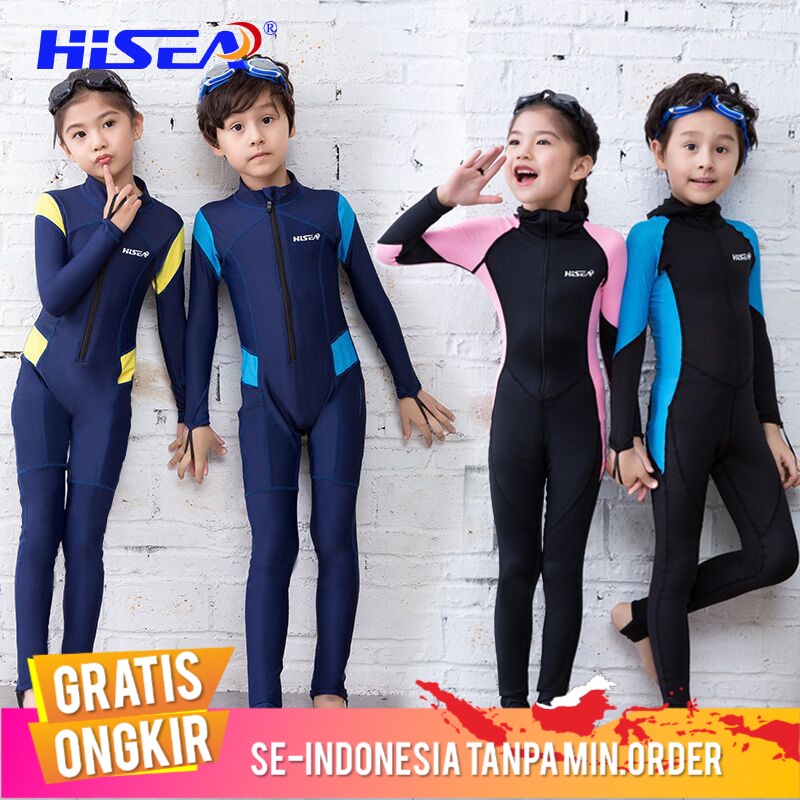 Anak ving One-Piece Swimsuit Pria  Wanita Lengan Panjang Tabir Surya Renang Snorkeling cepat Kering 