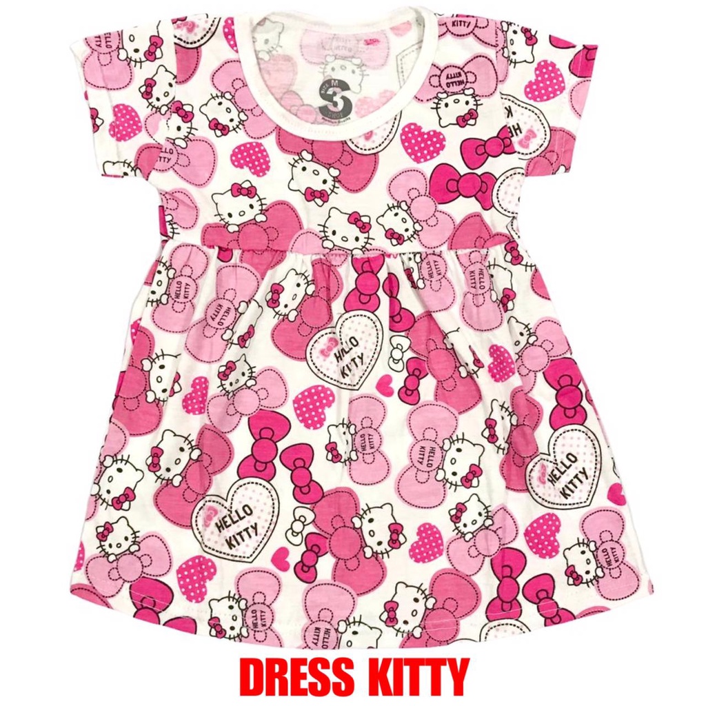 (1 KG MUAT 13 PCS) BAJU DRESS/DASTER ANAK KIDS PEREMPUAN/CEWEK BAHAN KAOS KATUN KITTY/HK/KUCING