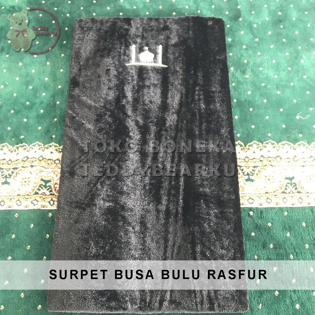 SAJADAH BUSA RASFUR HITAM MOTIF MASJID BONUS PLASTIC BAG