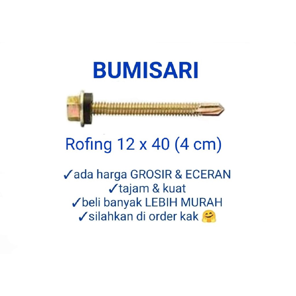 Baut atap 12 x 40 / Rofing kuning 4 cm